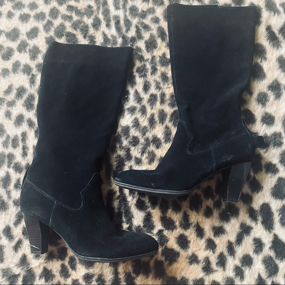Connie Cecilia black suede mid calf boots